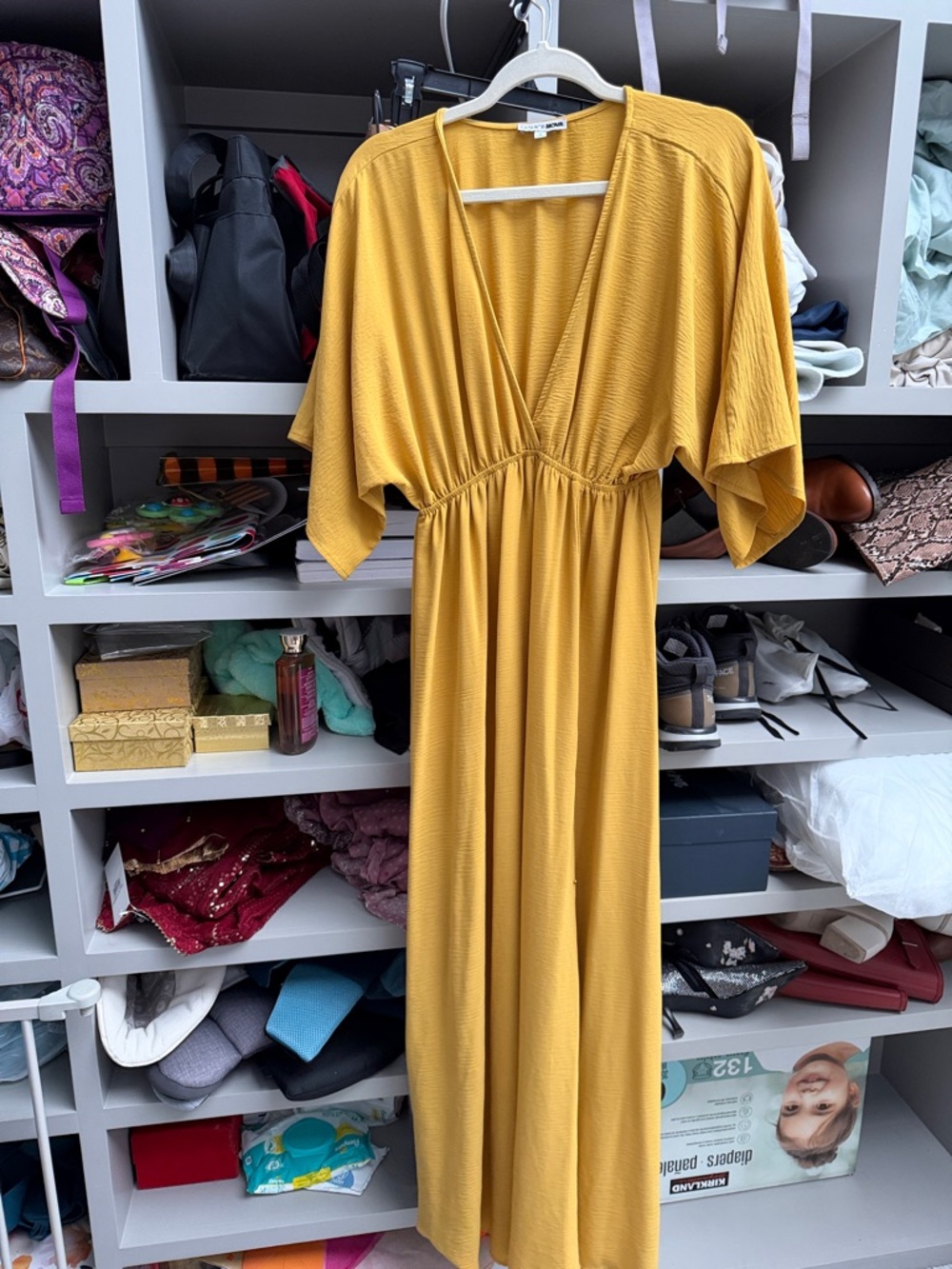 Fashion Nova Mustard Yellow V-Neck Maxi Dress
